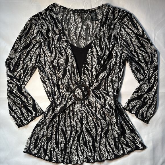 Y2K Apostrophe Animal Print Blouse 3/4 Sleeves Womens Small Grunge 90s - Picture 1 of 5